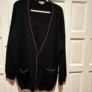 Black Cardigan with Brown Trim by Max Studio